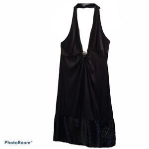 GUESS Jeans Deep V Halter Dress Size Large Black SEXY Pluge mini